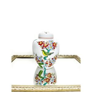 Hand Crafted Japenese Lidded Ginger Jar Bird Floral Motiff